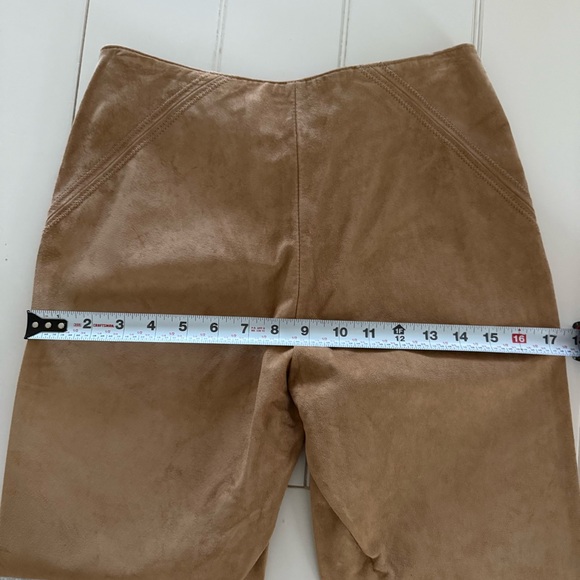 INC 100% Leather Suede Tan Flat Front Straight Leg Stitch Detail Pants WMs 2 EUC - Picture 11 of 11